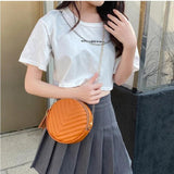 Women's Round Crossbody Bag with Tassel Leather Purse