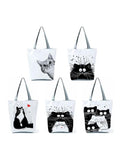 Cat Women Handbags Foldable Harajuku Eco Totes Daily Casual Bags