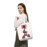Floral Eiffel Tower Print Tote Bag for Women, High Capacity Shopping Beach Bag