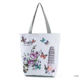 Eiffel Tower Linen Tote Bag Landscape Print Reusable Shoulder Handbag