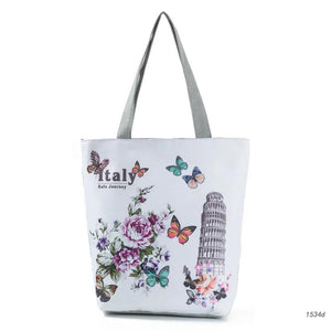 Eiffel Tower Linen Tote Bag Landscape Print Reusable Shoulder Handbag