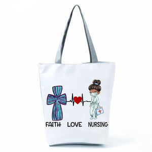 Faith Love Nursing Women's Handbag Nurse Letter Print Tote Shoulder Bag