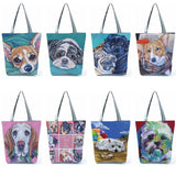 Oil Painting Dog Printed Women Handbags Animal Tote Shoulder Bag