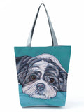 Oil Painting Dog Printed Women Handbags Animal Tote Shoulder Bag