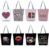 Leopard Lips Shoulder Bag Women's Graphic Reusable Shopping Tote