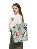 Lovely Cat Printed Tote Bag for Women Work Shoulder Shopping Handbag