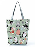 Lovely Cat Printed Tote Bag for Women Work Shoulder Shopping Handbag