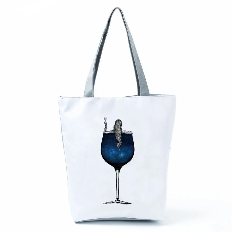 Women Printed Wine Lady Tote Casual Cartoon Print Handbag