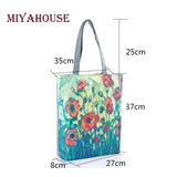 Miyahouse Colorful Floral Printed Shoulder Bag Canvas Tote Handbag