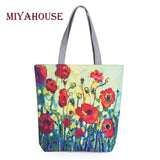 Miyahouse Colorful Floral Printed Shoulder Bag Canvas Tote Handbag