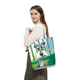 Personalized Dog Art Print Tote Bag Schnauzer Golden Retriever Women Fabric Hand