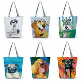 Personalized Dog Art Print Tote Bag Schnauzer Golden Retriever Women Fabric Hand