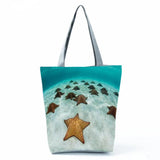Seabed Starfish Pattern Print Shoulder Bag Eco-Friendly Beach Tote