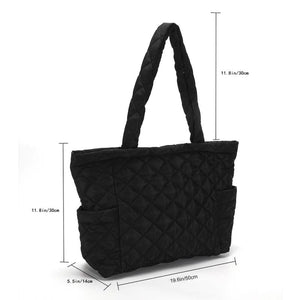Cotton Padded Top-handle Bag Large Solid Zipper Travel Purse for Women