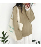 French Letter Print Canvas Shoulder Bag for Women