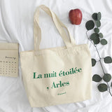 French Letter Print Canvas Shoulder Bag for Women