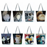 Lady Tote Bags Cat Printed Fabric Eco Handbag High Capacity Shopping Office
