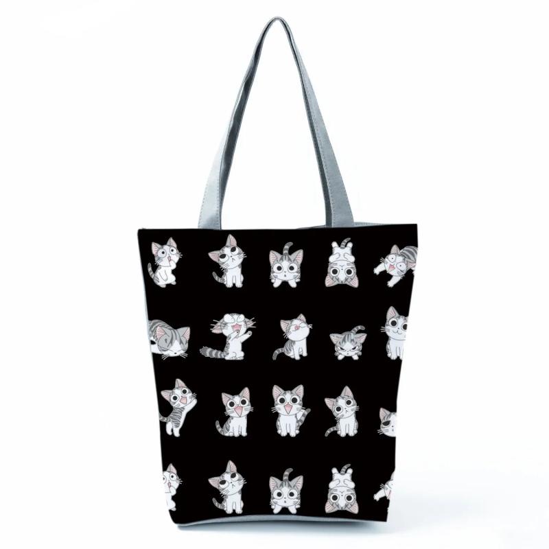Cute Cat Print Handbag Shoulder Bag Animation Travel Bag High Capacity Tote