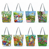 Floral Birds Print Tote Bag Eco Reusable Handbag Large Green Foldable