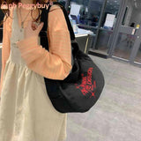 Canvas Underarm Bag Large Capacity Embroidered Letters Crossbody Bags