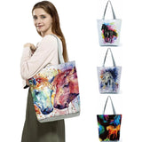 Watercolor Horse Print Storage Tote Shoulder Bag