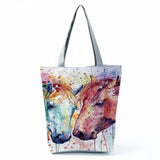 Watercolor Horse Print Storage Tote Shoulder Bag
