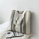 Striped Canvas Handbag Large Capacity Shoulder Bag for Women