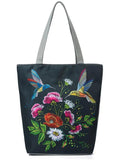 Retro Embroidery Floral Bird Printed Handbag For Women
