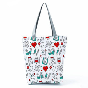 Cartoon Dentist Nurse Shoulder Bag Eco Reusable Shopping Bag