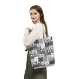 Cartoon Cat Print Women Shopping Bag Fabric Shoulder Bag