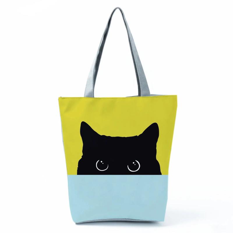 Cat Printed Storage Handbags Large Capacity Reusable Shopping Bag