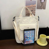 Women Corduroy Shoulder & Crossbody Bags Large Capacity Zipper Totes Soft Embroi