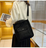 Women Corduroy Shoulder & Crossbody Bags Large Capacity Zipper Totes Soft Embroi