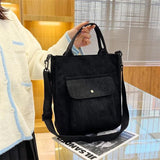 Women Corduroy Shoulder & Crossbody Bags Large Capacity Zipper Totes Soft Embroi