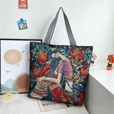 Women's Flower Print Canvas Tote Handbag
