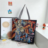 Women's Flower Print Canvas Tote Handbag
