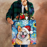 Christmas Dog Canvas Tote Bag Harajuku Women Reusable Shoulder Bag