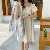 Jacquard Shoulder Bag Flower Print Ladies Shopping Bags Casual Handbags Tote