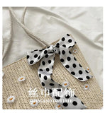 Straw Woven Shoulder Bag Flower Lace Ribbon Beach Handbags