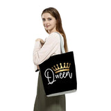 Letter Crown Women's Handbags Queen King Print Tote Beach Bag