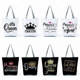 Letter Crown Women's Handbags Queen King Print Tote Beach Bag