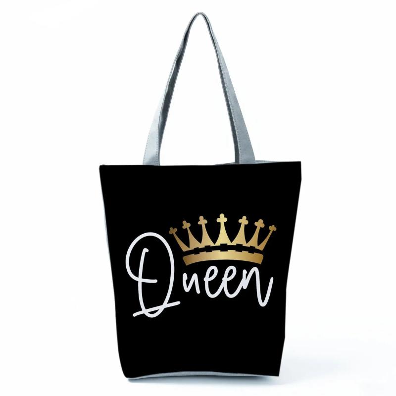 Letter Crown Women's Handbags Queen King Print Tote Beach Bag