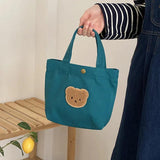 Bear Embroidered Canvas Clutch Purse Handbag