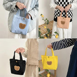 Bear Embroidered Canvas Clutch Purse Handbag