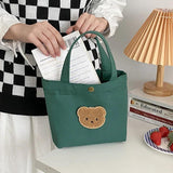 Bear Embroidered Canvas Clutch Purse Handbag