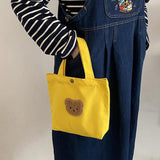 Bear Embroidered Canvas Clutch Purse Handbag