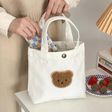 Bear Embroidered Canvas Clutch Purse Handbag