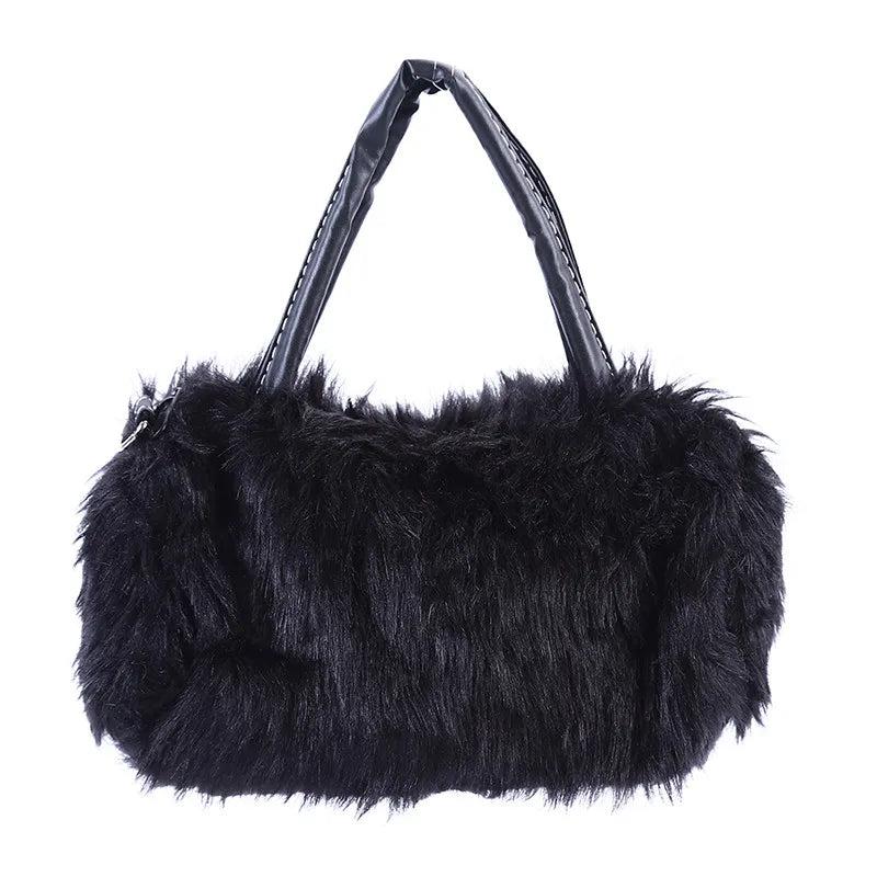 Lady Girl Pretty Faux Rabbit Fur Handbag Tote Women Long Fur Grass Handbag Bolsa