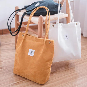 Corduroy Shopping Bag Canvas Shoulder Handbag Foldable Eco Tote