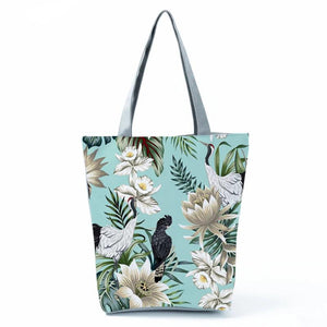 Crane Floral Print Shoulder Bag Eco Handbag
